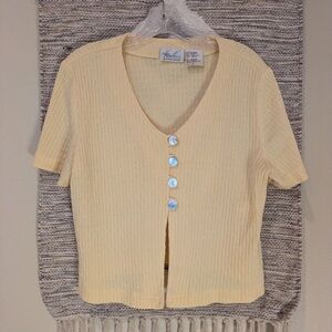 Vintage Y2K Butter Yellow Cardigan Kathie Lee Top Short Sleeve, Size L